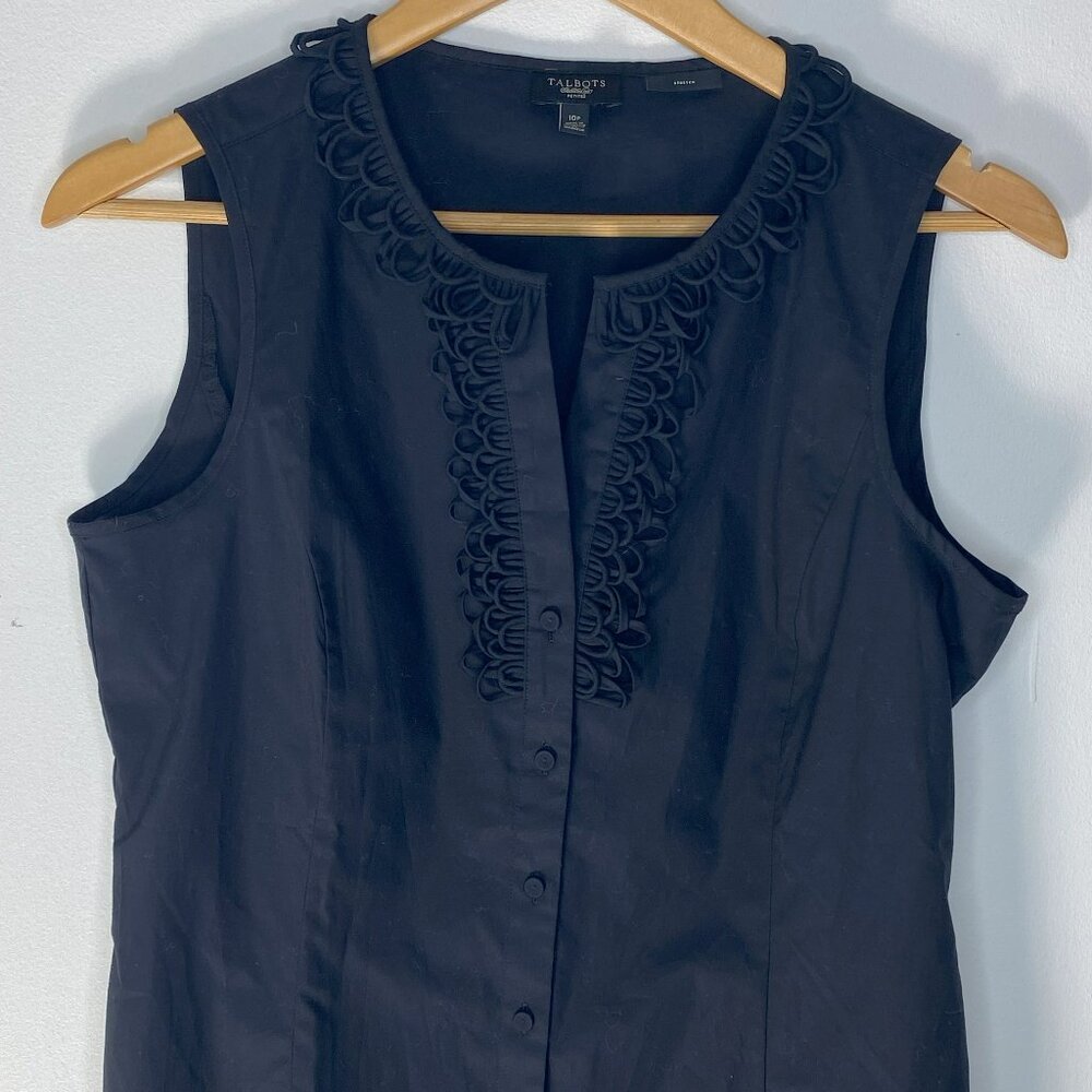 Talbots - Sleeveless top, Detailed slight vneck, Black Lightweight - Size 10P